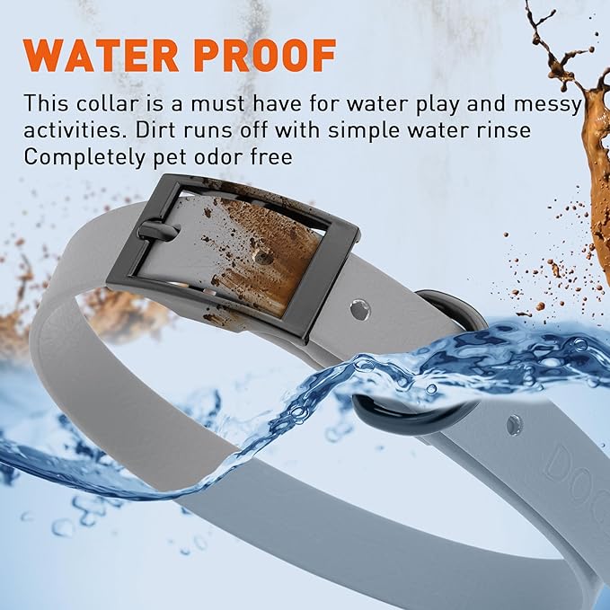 Dogline Biothane Waterproof Dog Collar Strong Coated Nylon Webbing with Black Hardware Odor- Proof for Easy Care Easy to Clean High Performance Fits Small Medium or Large Dogs, Battleship Gray-PurrikoPets