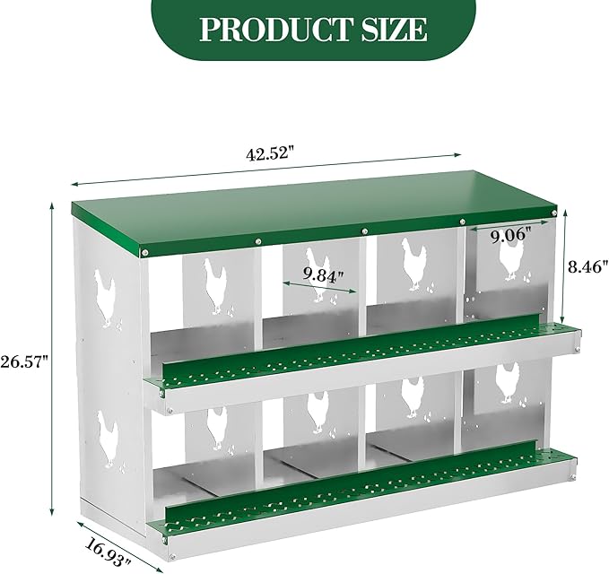 8 Hole Chicken Nesting Box with Roll Out Egg Tray, Rustproof & Ventilated Chicken Laying Boxes for Hens, Chickens, Ducks | Easy-Clean Poultry Coop Accessories-PurrikoPets
