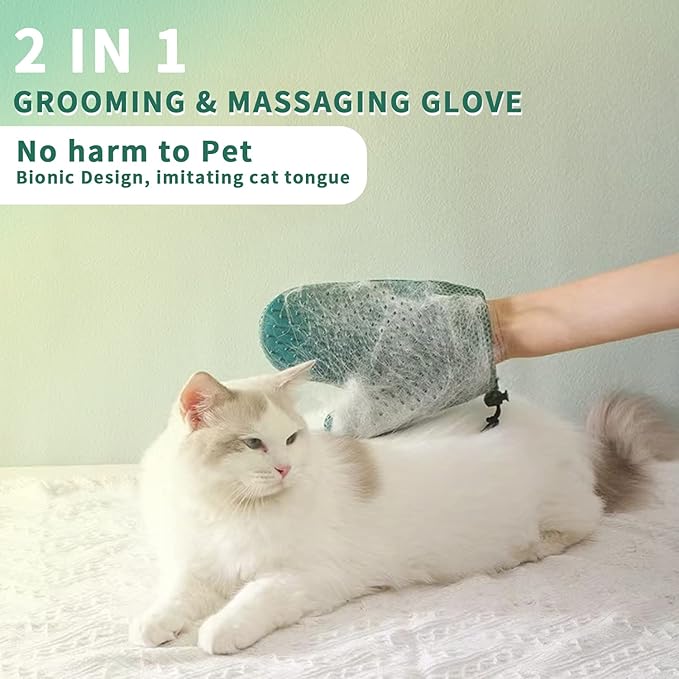 2 in 1 Cat Fur Glove & Pet Hair Remover Glove, Dog Grooming Glove Brush for Shedding, Massage, Efficient Pet Hair Remover Mitt for Cleaner Couch, Carpet [Blue/Single]-PurrikoPets