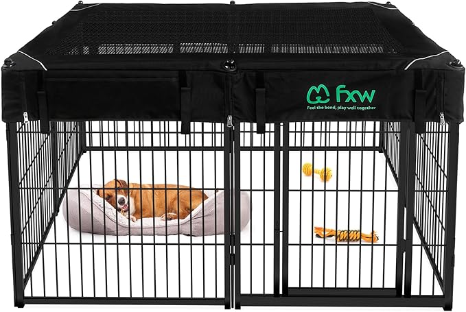FXW Homeplus Unleashed Indoor Dog Playpen - Stress-Free and Safe Play, Heavy Duty 32 Inch 8 Wire Panels with Playpen Cover for Small and Medium Dogs, Black│Patented-PurrikoPets