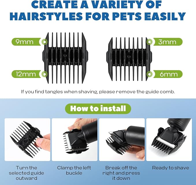 300W Pet Grooming Clippers (2000-6600rpm Stepless Speed Control, Heavy-Duty Commercial Grade, 13ft Power Cord, Low Noise< 50db, with Extra Blade) (300W Stepless Speed Control)-PurrikoPets
