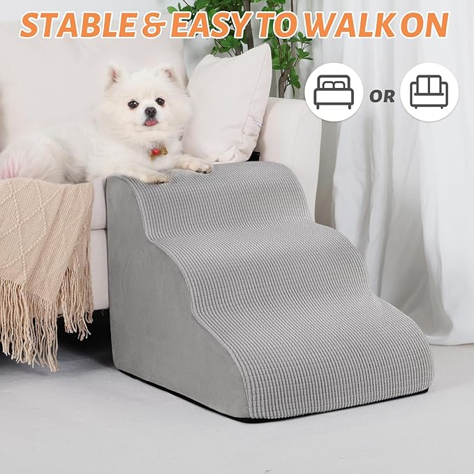 3-Step Dog Ramp and Stairs for Sofa and Chair - Non-Slip Sturdy Pet Steps for Small Dogs and Cats,15.7" H,Light Grey-PurrikoPets