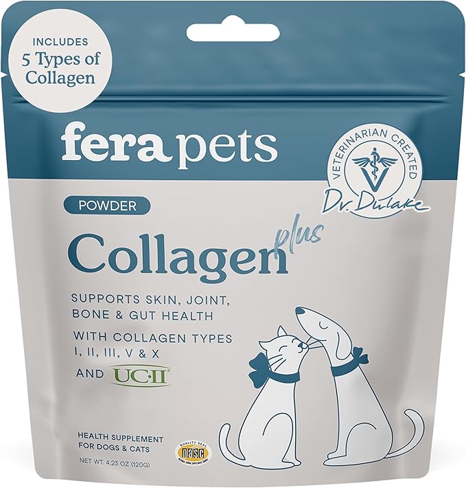 Fera Pets Cat & Dog Collagen Powder - Bone, Gut, Joint and Skin Supplement - 5 Types of Collagen + Clinically Studied UC-II® - 4.23 oz-PurrikoPets
