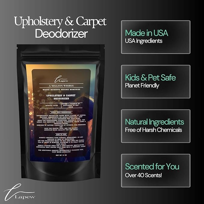 A Million Wishes Carpet Freshener Powder: Powerful Odor Eliminator for Home, Upholstery Deodorizer, Carpet Deodorizer, Pet Urine, Cat Litter Box - A Million Wishes Fragrance.-PurrikoPets