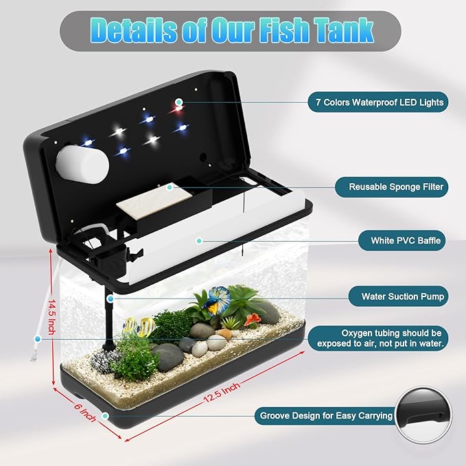 Fish Tank 3 Gallon Smart Aquarium Kits with Silent Water Pump,Self Cleaning System,7 Color Lights,Temperature Display, Aromatherapy, Advanced Filtration for Small Fish Kids Room Desktop Decor-PurrikoPets