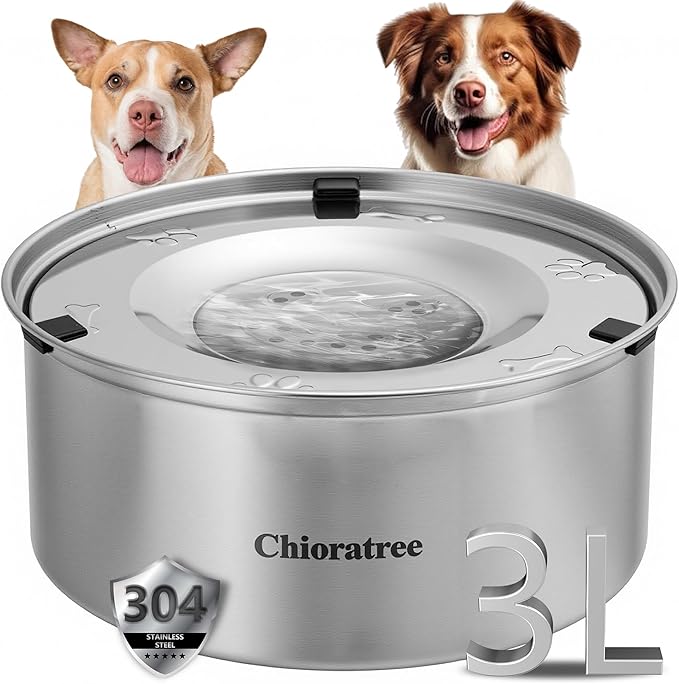 Dog Water Bowl No Spill,3L/101oz Large Spill Proof Water Bowl for Dogs, Stainless Steel Slobber Stopper Slow Drinking Dog Bowl Anti Splash Pet Water Dispenser for Messy Drinkers-PurrikoPets