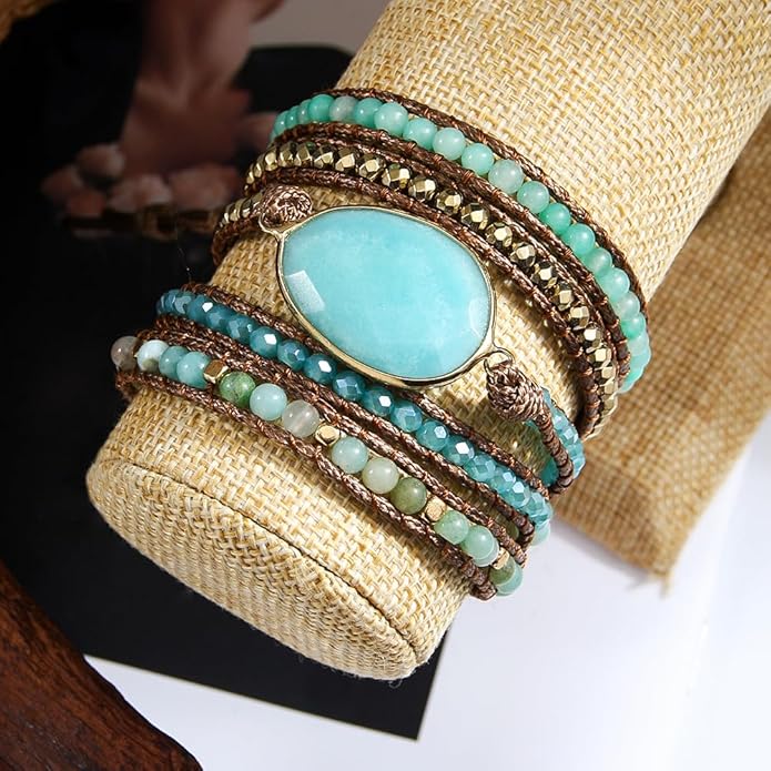 ZOSOJONA Women Wrap Bracelet Boho Natural Jasper Crystal Stone Beads Strand Bracelets