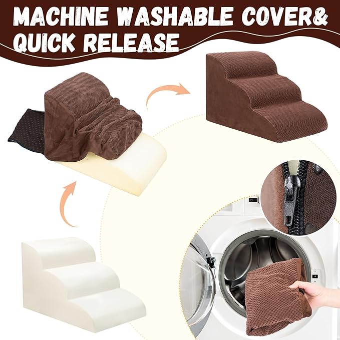 Dog Stairs for Small Dogs - High Density Foam Pet Steps, Extra Wide Dog Ramp with Non-Slip Bottom for High Beds, Couch and Sofa, Best for Dogs Injured, Older Doggy Cats-PurrikoPets