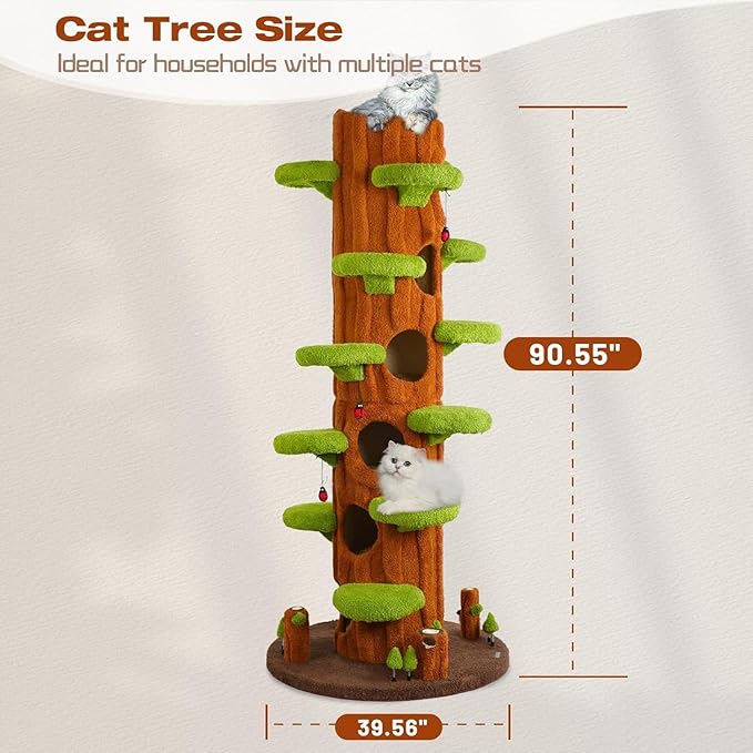 Extra Large Cat Tree Tower,90.55" Tall Forest Theme Cat Condo for Indoor Cats,Multi-Level Luxury Huge Cat Condo with Scratching Mats,Removable Mats,Heavy Duty House with Toys for Multi-Cat Household-PurrikoPets