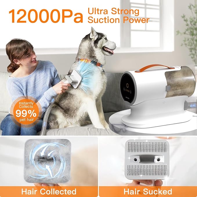 AIRROBO Dog Grooming Vacuum, Dog Grooming Kit,12000Pa Strong Pet Vacuum, 2L Large Capacity Vacuum for Shedding Grooming Hair, Quiet,PG100-PurrikoPets