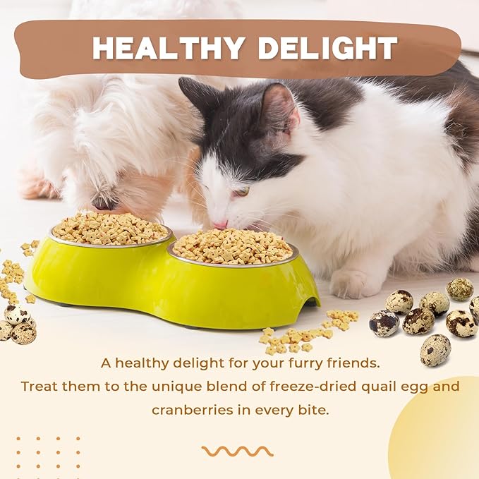 Freeze Dried Quail Egg Yolk & Cranberry Cube Cat & Dog Treats Biscuits, Dehydrated Healthy Tasty Snack for Training 2.5 Ounce-PurrikoPets