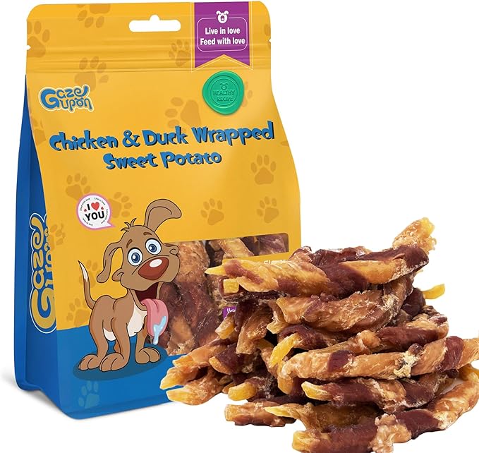 gazeupon Dog Treats，Chicken&Duck Wrapped Sweet Potato，Healthy Training Snacks for Dogs, Rawhide Free,14.1 oz-PurrikoPets
