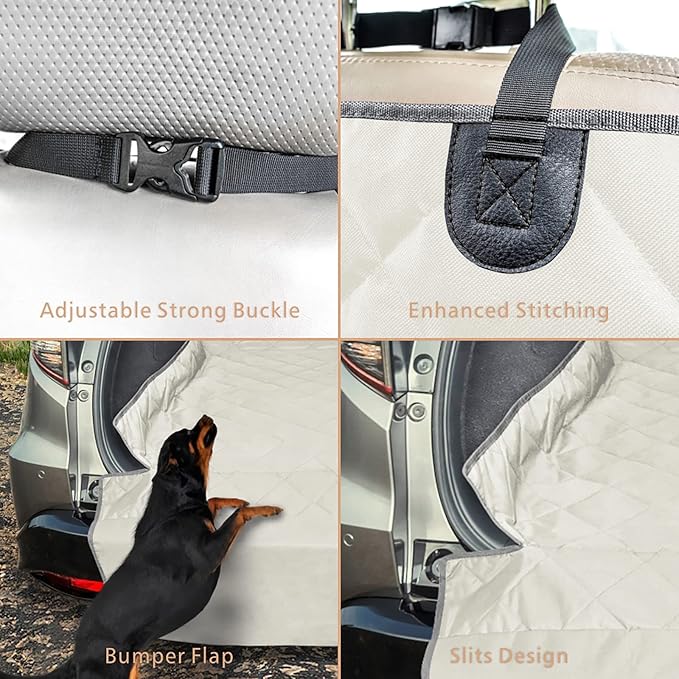 F-color SUV Cargo Liner for Dogs, Water Resistant Pet Cargo Cover Dog Seat Cover Mat for SUVs Sedans Vans with Bumper Flap Protector, Non-Slip, Large Size Universal Fit, Beige-PurrikoPets