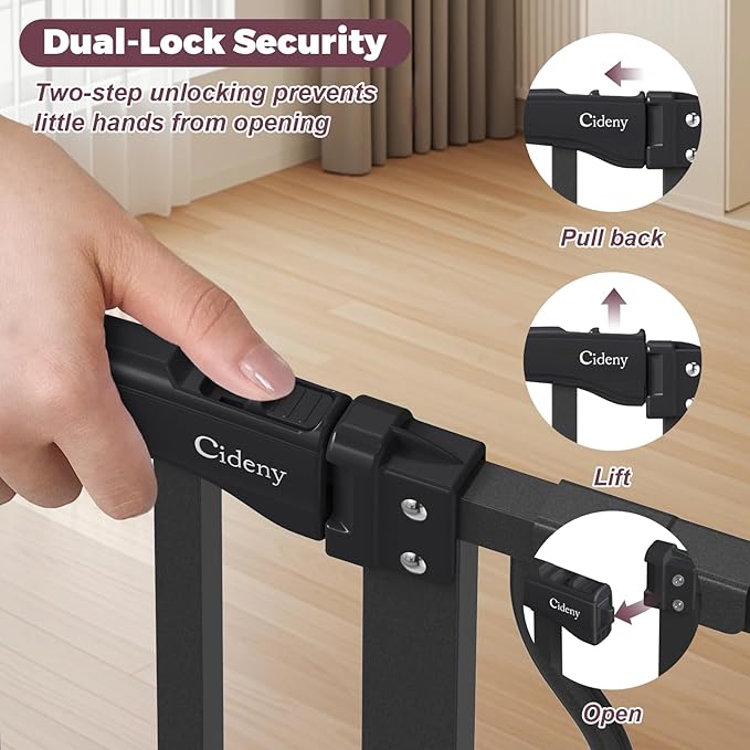 29"-45" Baby Gate for Stairs, Auto Close Stroller Friendly Dog Gate Indoor for Doorways, Pressure Mounted Baby Gate, Easy Walk Through Gate for Children & Pets, Black-PurrikoPets