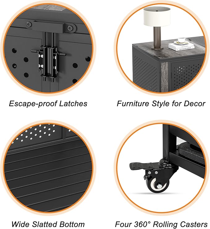 48" Heavy Duty Dog Crate Furniture for Extra Large Dogs, Enclosed Design with 0.5 inch Holes, Indestructible Metal Kennel for High Anxiety Dogs, Chew Proof Pet House Cage Indoor, Gray-PurrikoPets