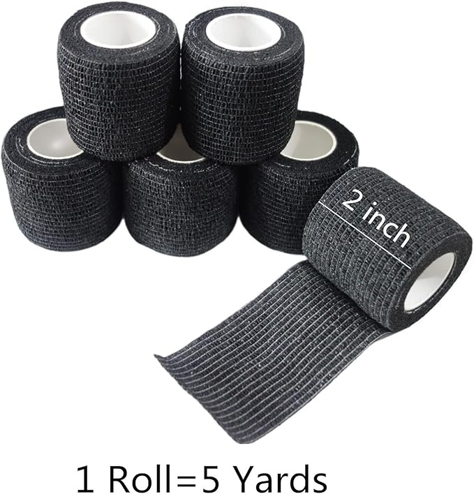6 Pack 2" x 5 Yards Self Adhesive Bandage Wrap Breathable Cohesive Vet Wrap for Pets, Elastic Self-Adherent Tape for Sports, Wrist, Ankle (Black)-PurrikoPets
