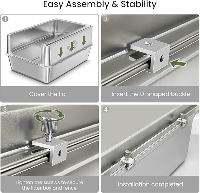 Enclosed Stainless Steel Cat Litter Box with Lid, Oversize Metal Litter Box for Multi Cats, XXXL Supersize Cat Toilet with High Side, Non-Stick, Anti-Leakage, Odorless, with Litter Mat & Litter Scoop-PurrikoPets