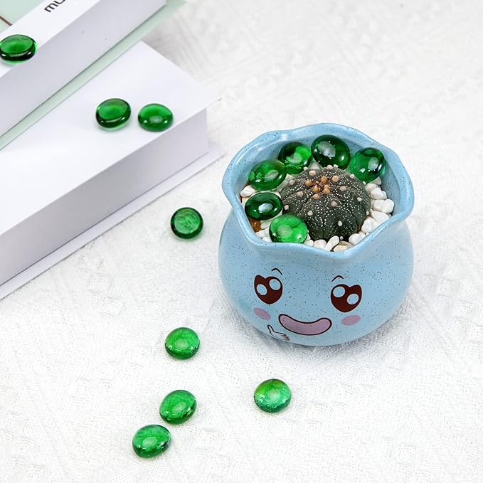 FUTUREPLUSX 1LB Green Flat Glass Marbles, Premium Colored Gems Fish Bowl Marbles Decorative Mosaic Glass Pebbles Floral Smooth Stones for Vases Aquarium Home Decor-PurrikoPets