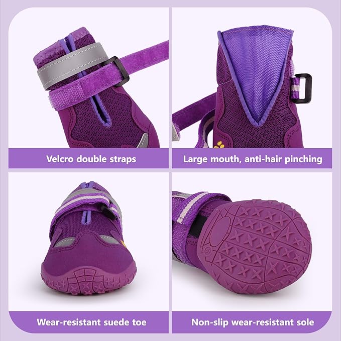 Dog Shoes for Large Medium Small Dog, Mesh Breathable Dog Shoes for Hot Pavement, Anti-Slip Dogs Boots Paw Protectors with Reflective for Outdoor Walking Indoor Hardfloors (Size 2)-PurrikoPets