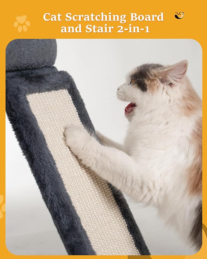 14‘’ Cat Tree Tower with Scratching Post, 20 * 16.5in Perch Bed for Large Adult Cats, Condo Cave for Indoor Small Medium Kittens, Dark Gray-PurrikoPets