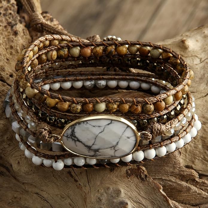 ZOSOJONA Women Wrap Bracelet Boho Natural Jasper Crystal Stone Beads Strand Bracelets