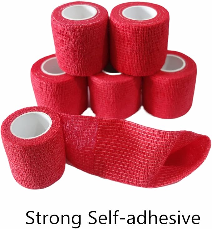 6 Pack 2" x 5 Yards Self Adhesive Bandage Wrap Breathable Cohesive Vet Wrap for Pets, Elastic Self-Adherent Tape for Sports, Wrist, Ankle (Red)-PurrikoPets