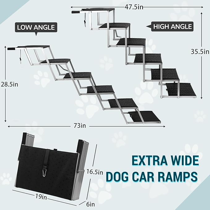 Extra Wide Dog Stairs for Large Dogs,Dog Ramps for Cars,Portable Folding Doggy Stairs for Cars,SUV,Trucks,Pet Ramp with Non-Slip Surface,Pet Steps Supports Up to 250 lb,6 Steps-PurrikoPets