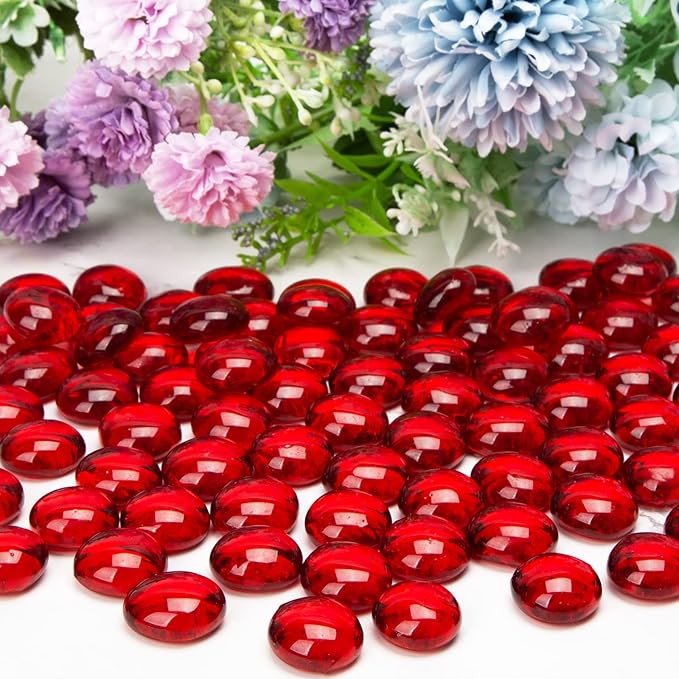 FUTUREPLUSX 1LB Red Glass Beads, Flat Glass Marbles Burgundy Pebbles Marbles for Vases Decorative Red Colored Gemstones Fish Tank Table Scatter Decor Art Craft-PurrikoPets