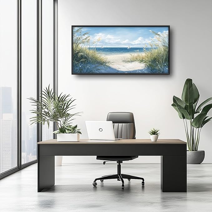 Framed Large Beach Wall Art for Living Room, Oversized Coastal Nautical Wall Decor Sailboat Canvas Seaside Pictures Modern Artwork Home Decoration for Living Room Bedroom Office 60"x30"-PurrikoPets