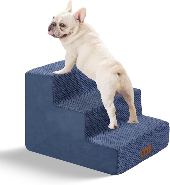 GGIB Dog Stairs for Small Dogs Cats Non-Slip Dog Steps for High Bed Pet Stairs for Sofa Couch Pet Ramp Pet Steps with Removable Washable Cover, 13" H, 3-Step-PurrikoPets