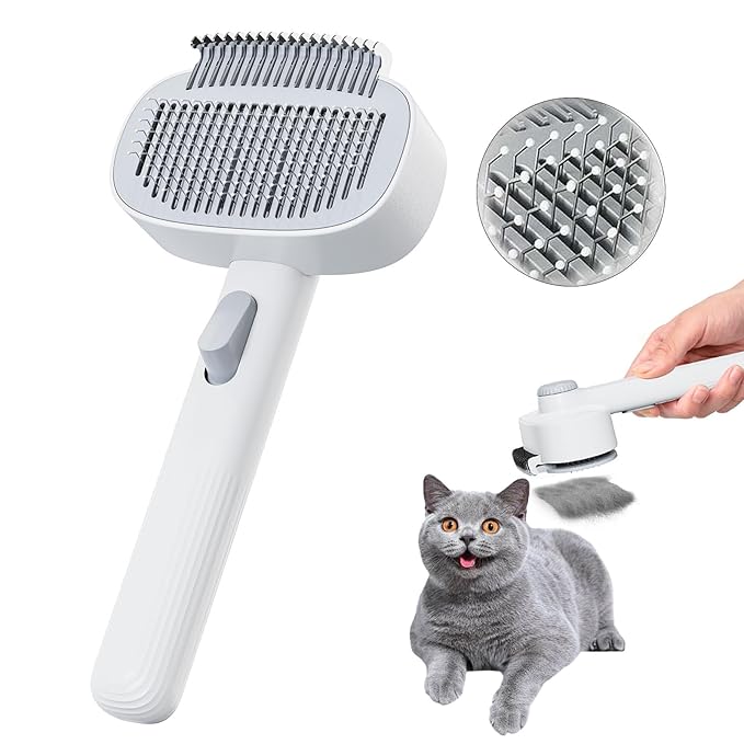 2-in-1 Pet Deshedding Brush Cat Dematting Comb for Indoor Cats and Dogs Comb for Shedding Long & Short Hair Gentle Massage Grooming Tool Easy to Remove Loose Undercoat,Matted Fur & Tangles-PurrikoPets