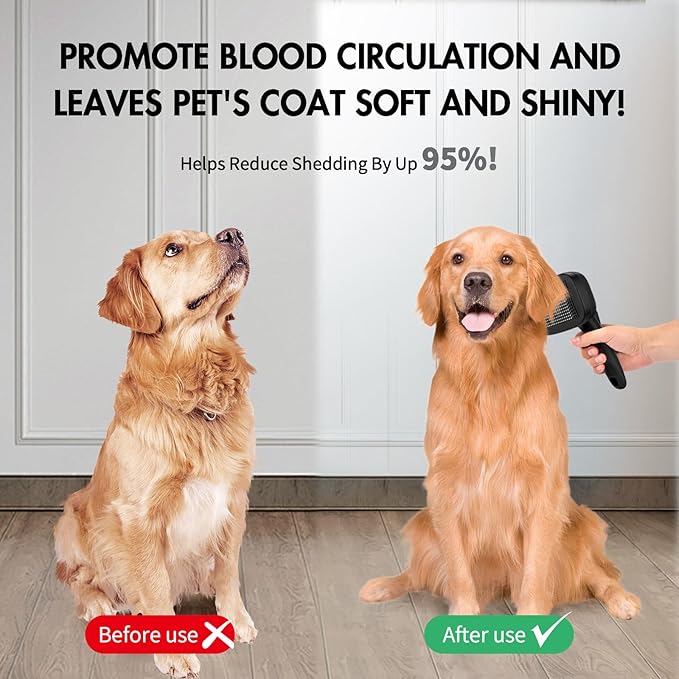 Dog Self Cleaning Slicker Brush for Shedding, Ideal for Short Long Haired Dogs, Including Cat. Removes Loose Fur, Undercoat, Mats, Tangled Hair. Suit for Large Medium Small Animal, Black-PurrikoPets