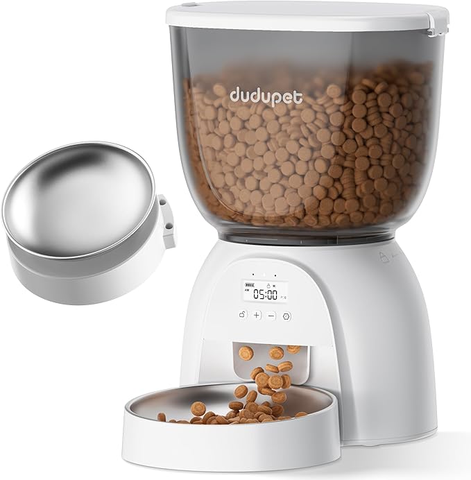 5L/21 Cup Automatic Cat Feeder, Timed Cat Food Dispenser, Automatic Pet Feeders Up to 6 Meals 1-20 Portion, Dual Power Supply Cats Feeder with Stainless Steel, Pet Dry Food Dispenser for Cats & Puppy-PurrikoPets