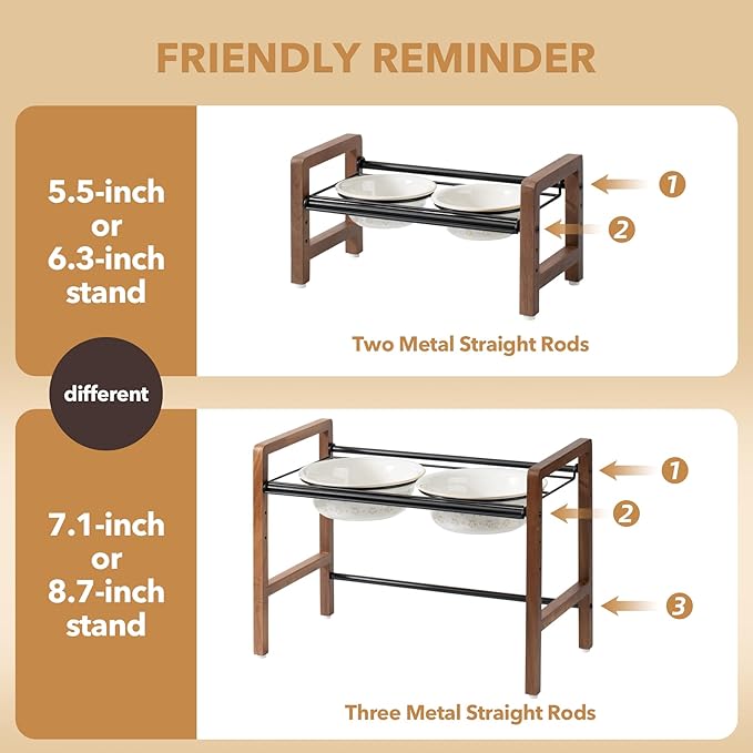 6.3inch Ceramic Adjustable Raised Double Bowls Set with Stand, 3 Heights Elevated, 2 Placement Options,Food and Water Bowls for Adult Cat Small and Medium Dog(Reactived Glaze -White)-PurrikoPets