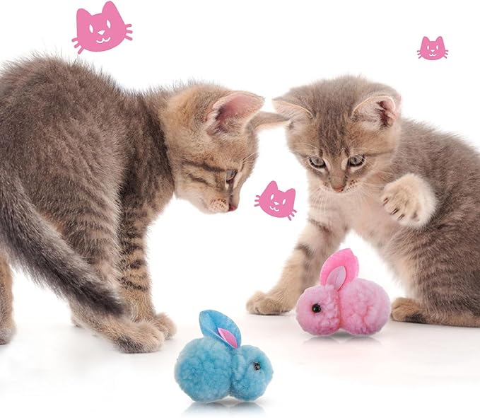 10Pcs Plush Toy Balls, Cute Bunny Shape Kitten Pompom Soft 5.5cm/2.16in Puff Ball Indoor Fun Colorful Cat Ball Toy Pom Pom Balls for Pet-PurrikoPets