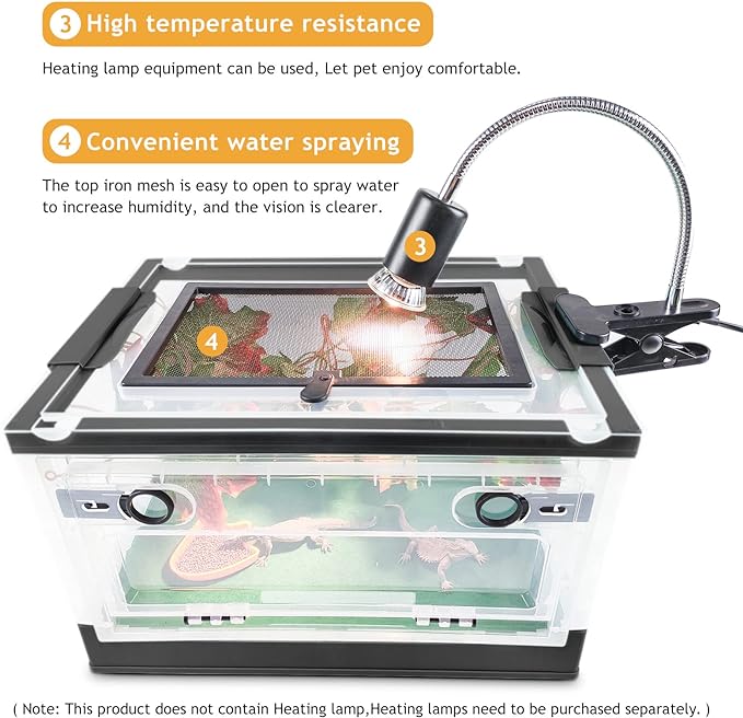 Foldable Reptile Terrariums Kits with Plant, Feeding Bowl, Carpet, Easy to Carry, Easy to Move with Wheels, Heat-Resistant Material, Suitable for Lizard Tortoise Leopard Gecko (Black)-PurrikoPets