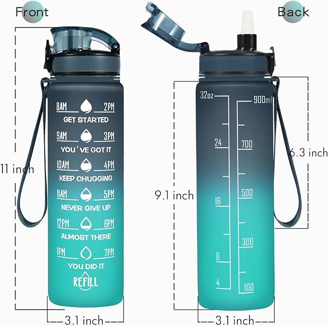 Enerbone Water Bottle, Leakproof BPA & Toxic Free, Motivational Water Bottle with Times to Drink and Straw, Fitness Sports Water Bottle with Strap for Office, Gym, Outdoor Sports-PurrikoPets