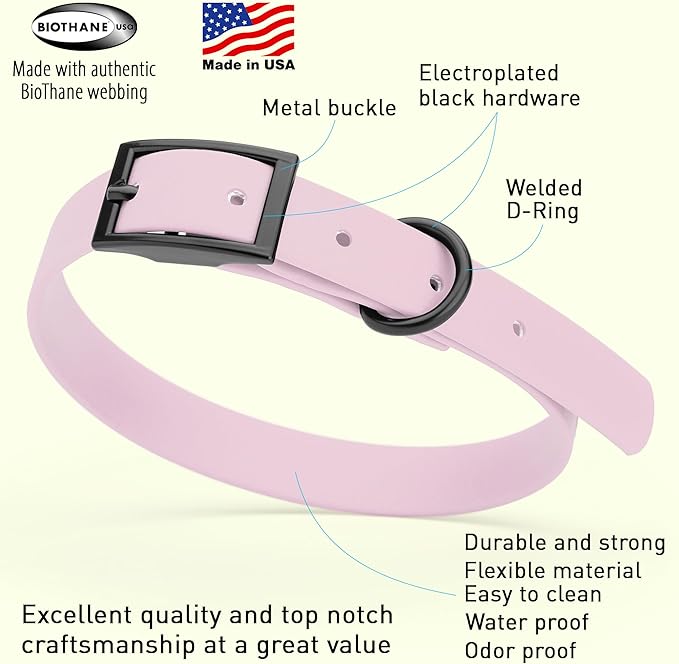 Dogline Biothane Waterproof Dog Collar Strong Coated Nylon Webbing with Black Hardware Odor- Proof for Easy Care Easy to Clean High Performance Fits Small Medium or Large Dogs, Pastel Purple-PurrikoPets