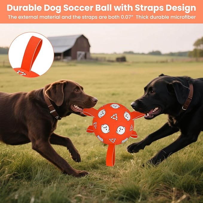 Dog Toys Soccer Ball with Straps, Durable Dog Balls, Interactive Dog Toys for Tug of War, Floating Water Puppy Toys for Indoor/Outdoor – Fun Dog Birthday Gift for Small Medium Dogs, 6 Inch-PurrikoPets