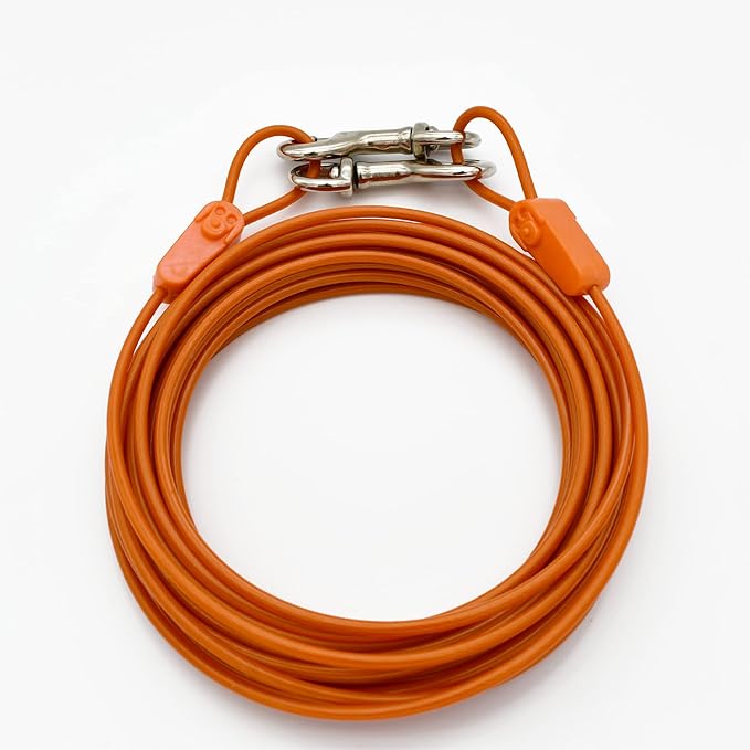 30FT Tie-Out Cables for Dogs - Strong, Safe, and Durable Dog Tie-Outs for Small Dogs up to 90 Pounds - Weather and Wear Resistant Galvanized Aircraft Cable for Outside Use-PurrikoPets