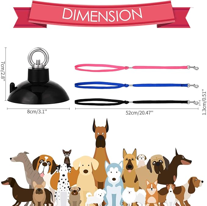 Frienda 4 Pieces Dog Bathing Tether with Suction Cup Pet Dog Grooming Tub Restraint Loops and Adjustable Cat Fixed Safety Rope for Pet Shower Bathing Grooming(Blue Black Pink)-PurrikoPets