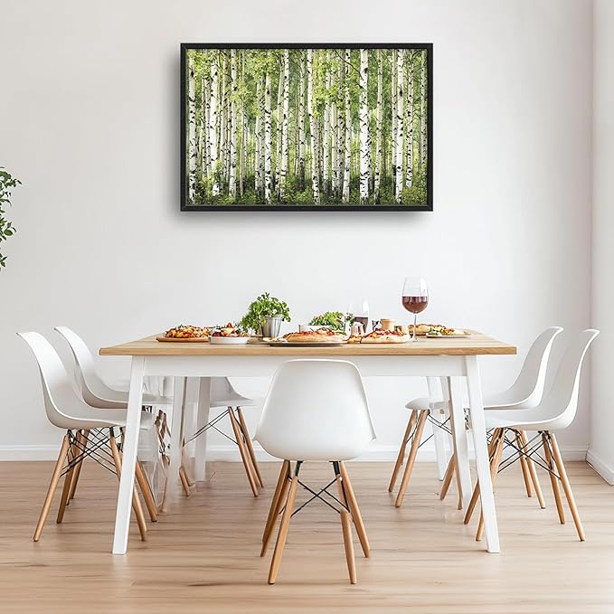 Extra Large Birch Tree Framed Wall Art for Living Room,Oversized Green Aspen Trees Forest Pictures Wall Decor,Canvas Print Painting Modern Artwork Bedroom Office Bathroom 36L" x 24W"-PurrikoPets