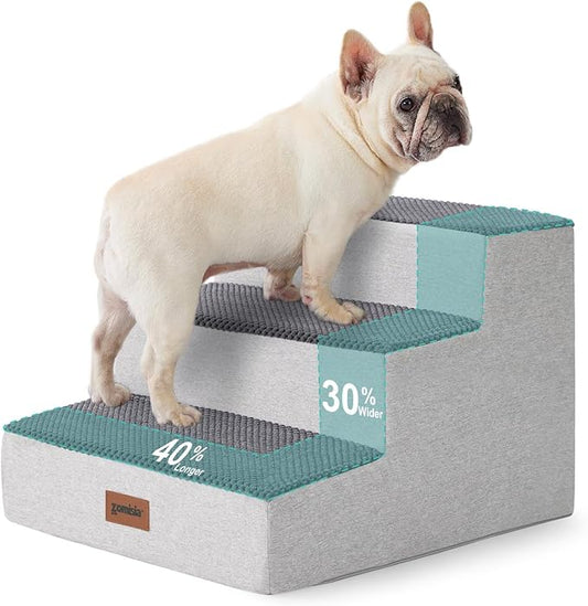 Dog Steps for Couch - Extra Wide Pet Stairs for Small Dogs and Cats, Dog Steps with Non-Slip Bottom Grey 3 Steps, Grey-PurrikoPets