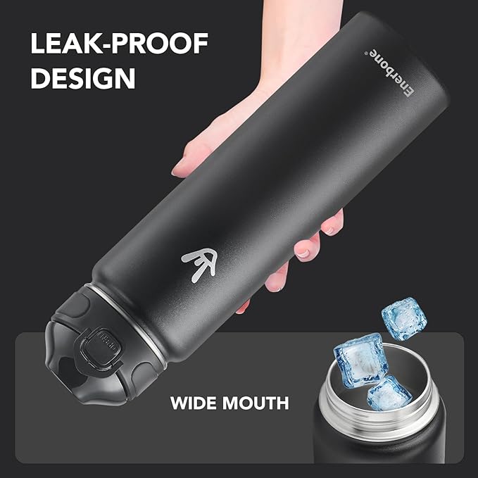 Enerbone 32 oz Insulated Water Bottle, Stainless Steel Bottle with Carrying Strap, Double-Wall Vacuum Insulation Design, Leakproof Sports Bottle with Straw, Keep Drinks Cold or Hot for Hours-PurrikoPets