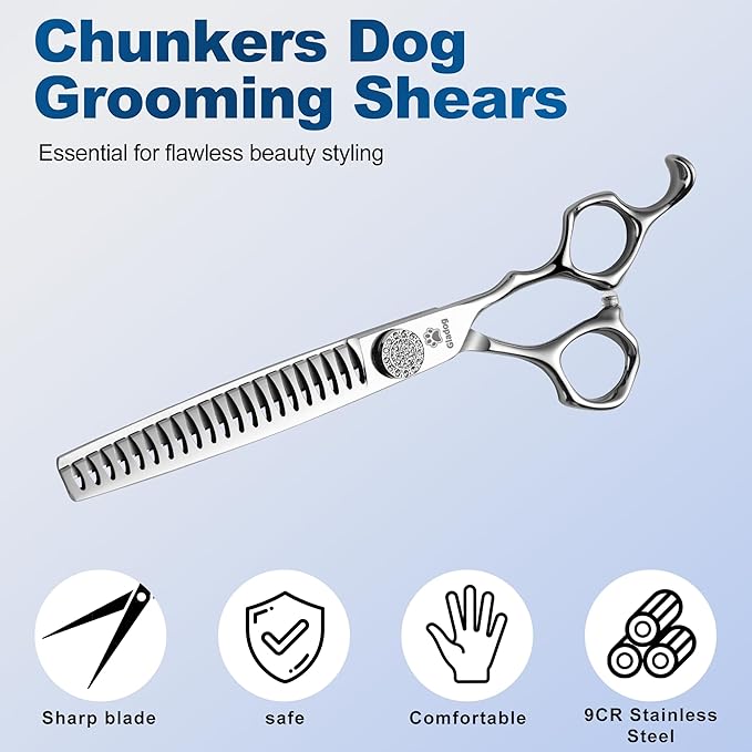 GLADOG 7" Chunkers Dog Grooming Scissors - Premium 9CR Dog Scissors for Grooming with Luxurious Diamond Nut，Ideal Dogs Shears for Reducing Bulk, Dogs Hair Scissor，Cat Scissor-PurrikoPets