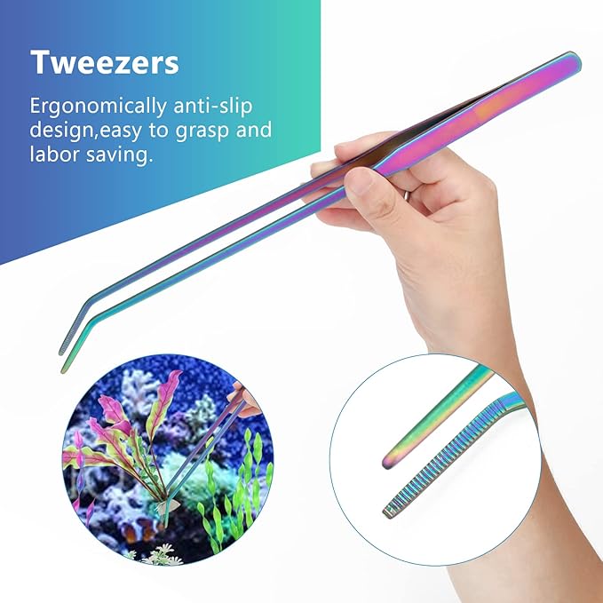 4 in 1 Quarium Aquascape Tools Kits, Anti-Rust Stainless Steel Aquatic Plant Aquascaping Tweezers, Scissors, Spatula for Aquarium Tank Cleaning Fish Tank Aquascape Tools Sets-PurrikoPets