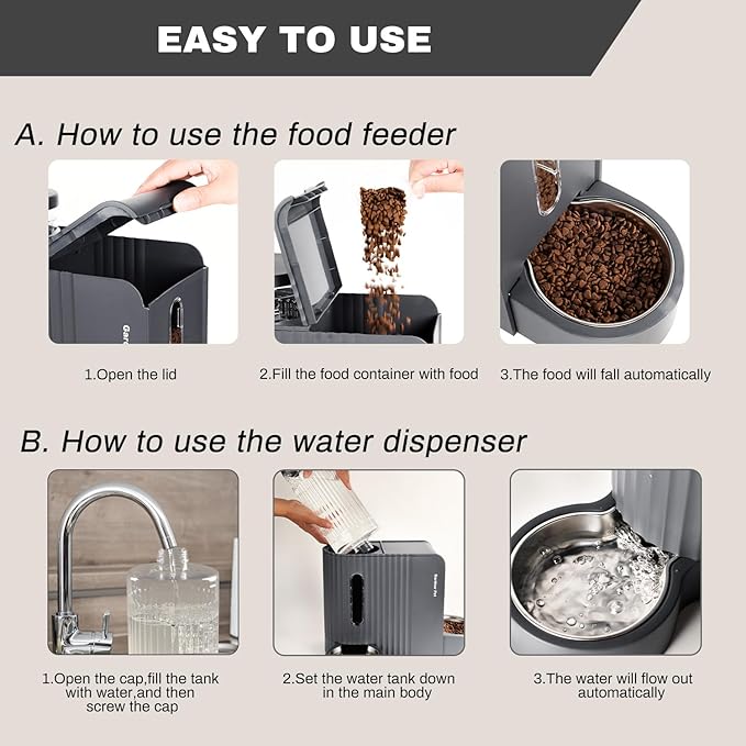 Gardner Pet Automatic Gravity Cat Food Feeder and Water Dispenser Stainless Steel Two-in-One Set Large Capacity Dispenser for Medium, Large Dogs, Puppies, Kittens, Rabbits-(1.6 Gallons x 2)-PurrikoPets