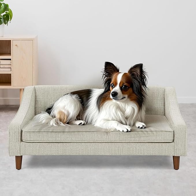 Dog Sofa Couch for Medium to Large Dogs, Durable Pet Sofa with Washable Fabric, Elevated Mini Dog Bed with Wooden Legs for Medium and Large Dogs, Beige-PurrikoPets