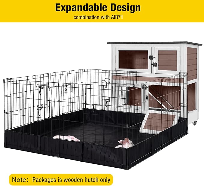AIVITUVIN Wooden Rabbit Hutch Indoor Outdoor Rabbit Cage with Two Removable Trays Bunny Cage on Wheels Pet House Guinea Pig Cage 2 Story (Brown)-PurrikoPets