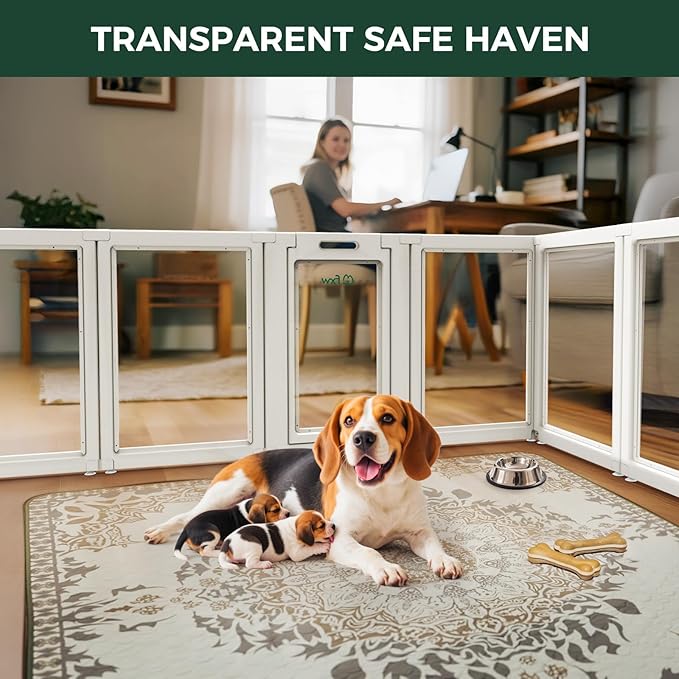 FXW AuraSpace Acrylic Indoor Unleashed Dog Playpen for Medium Dogs, 35 Inch, 12 Panels, White-PurrikoPets